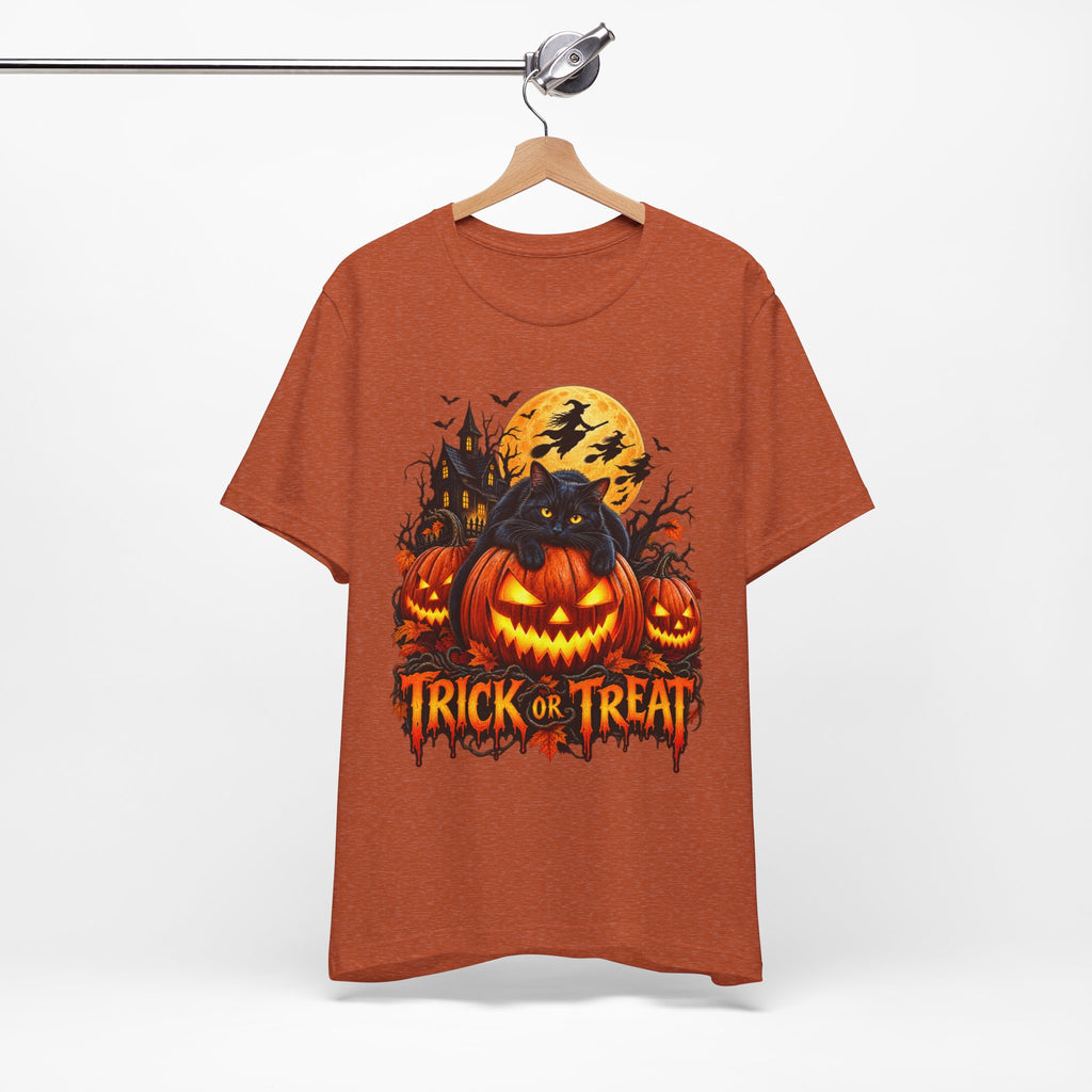Trick or Treat Jack-O'-Lanterns Pumpkin Cat T-Shirt | Halloween Tee, Spooky Haunted Moon