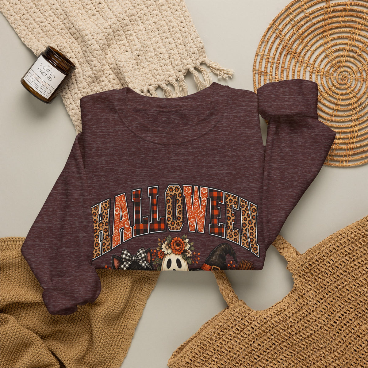 Halloween Vibes Sweatshirt — Cute Ghost & Black Cat Fall Crewneck