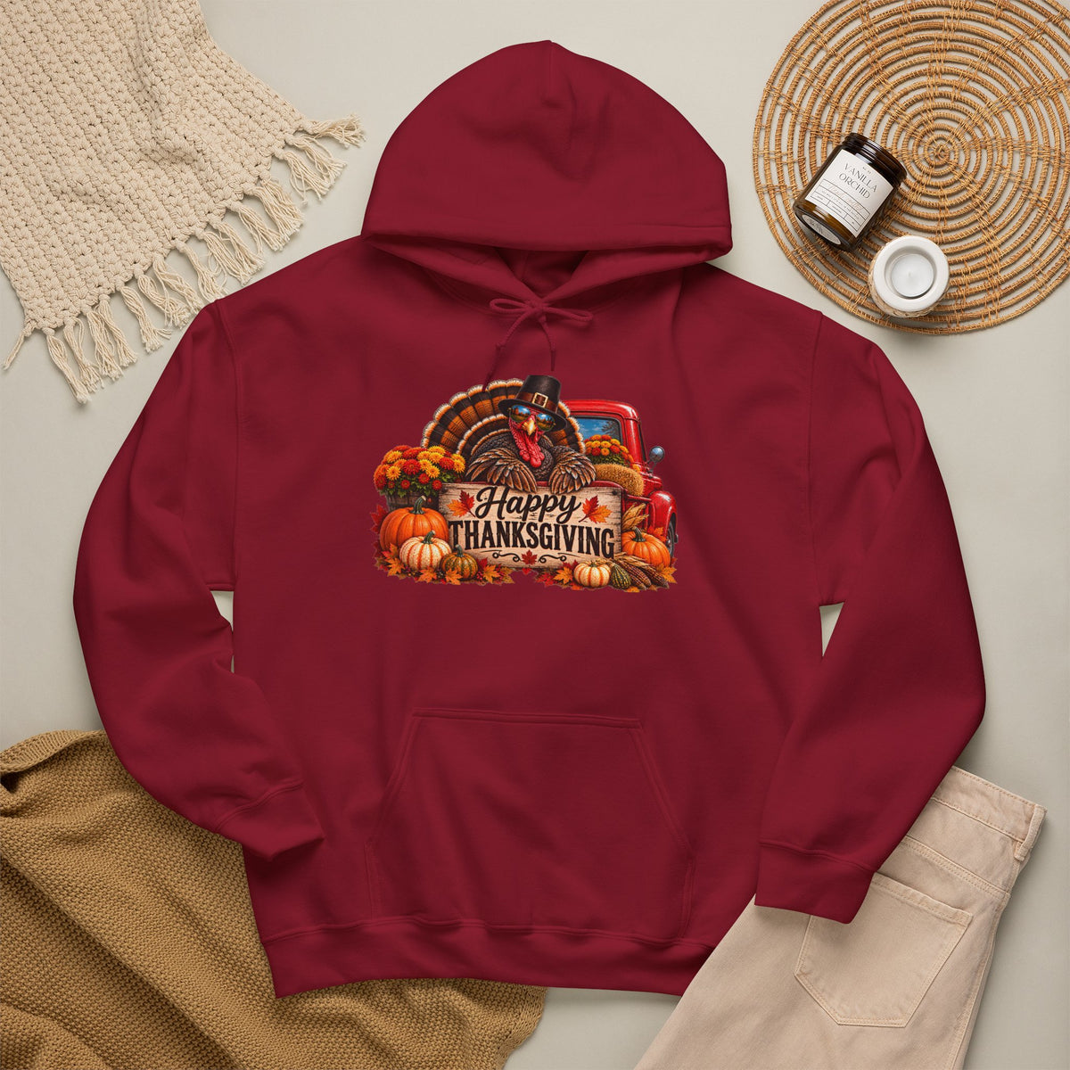 Thanksgiving Vintage Truck Hoodie – Happy Thanksgiving Fall Harvest Sweatshirt