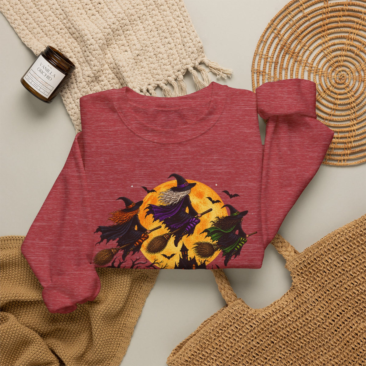 Witching You a Happy Halloween Crewneck Sweatshirt | Halloween Skull Moon Design