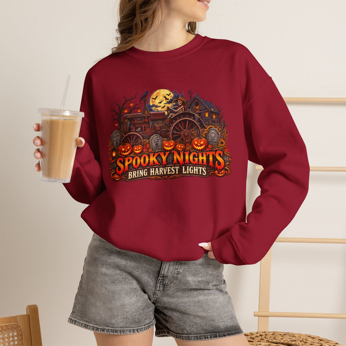 Spooky Nights Harvest Lights sweatshirt | Halloween pumpkin moon crewneck