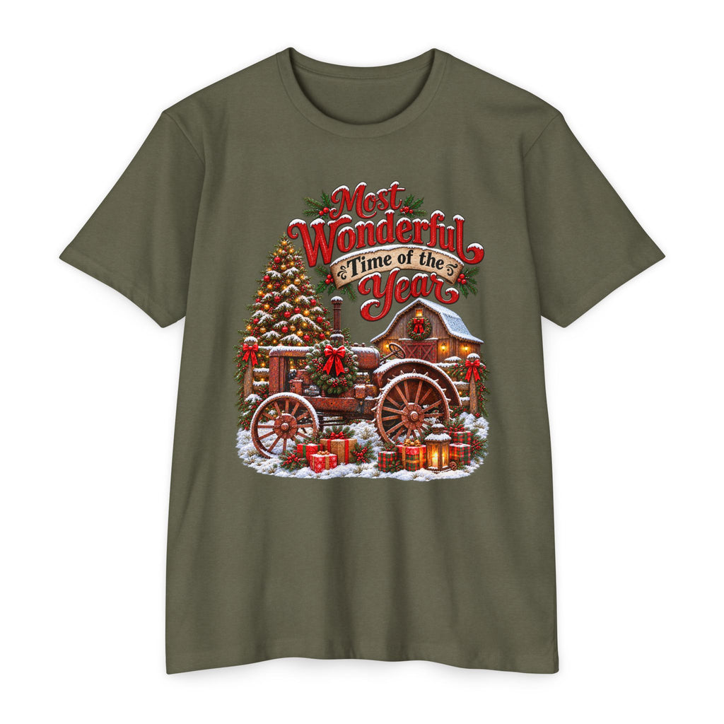 Most Wonderful Time of the Year Christmas T-Shirt | Vintage Holiday Wagon Design