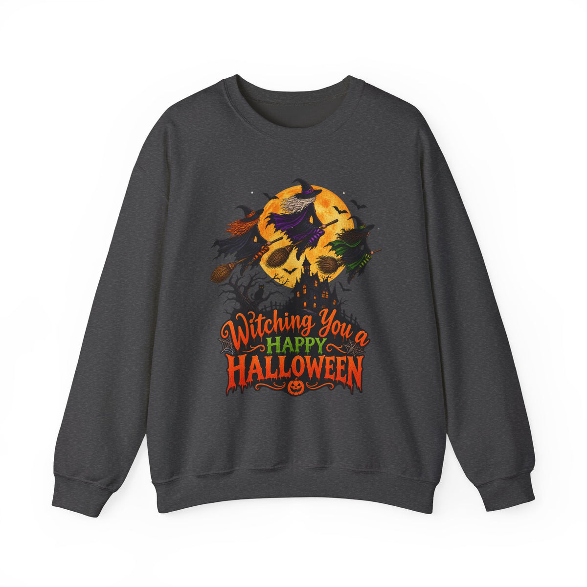 Witching You a Happy Halloween Crewneck Sweatshirt | Halloween Skull Moon Design