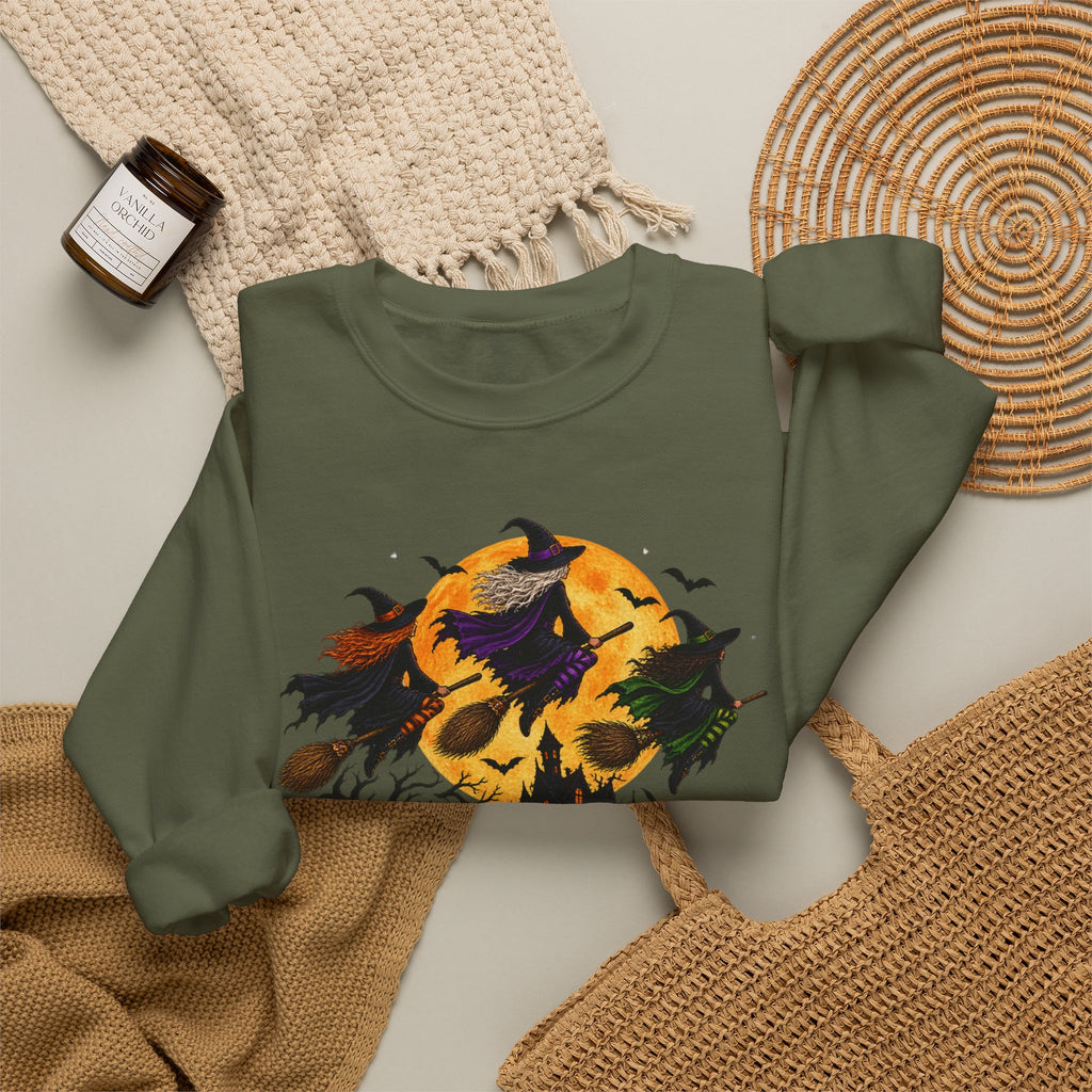 Witching You a Happy Halloween Crewneck Sweatshirt | Halloween Skull Moon Design
