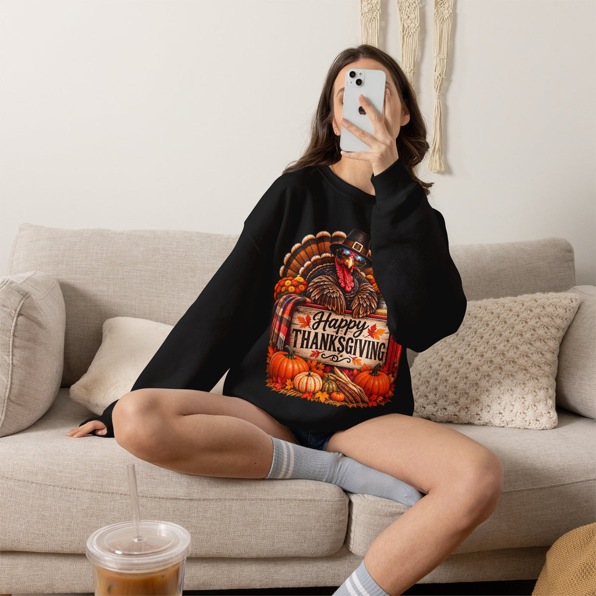 Happy Thanksgiving Turkey Sweatshirt — Fall Pumpkin Harvest Crewneck