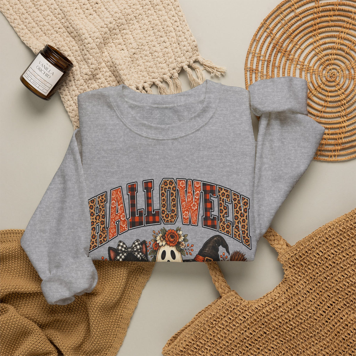Halloween Vibes Sweatshirt — Cute Ghost & Black Cat Fall Crewneck
