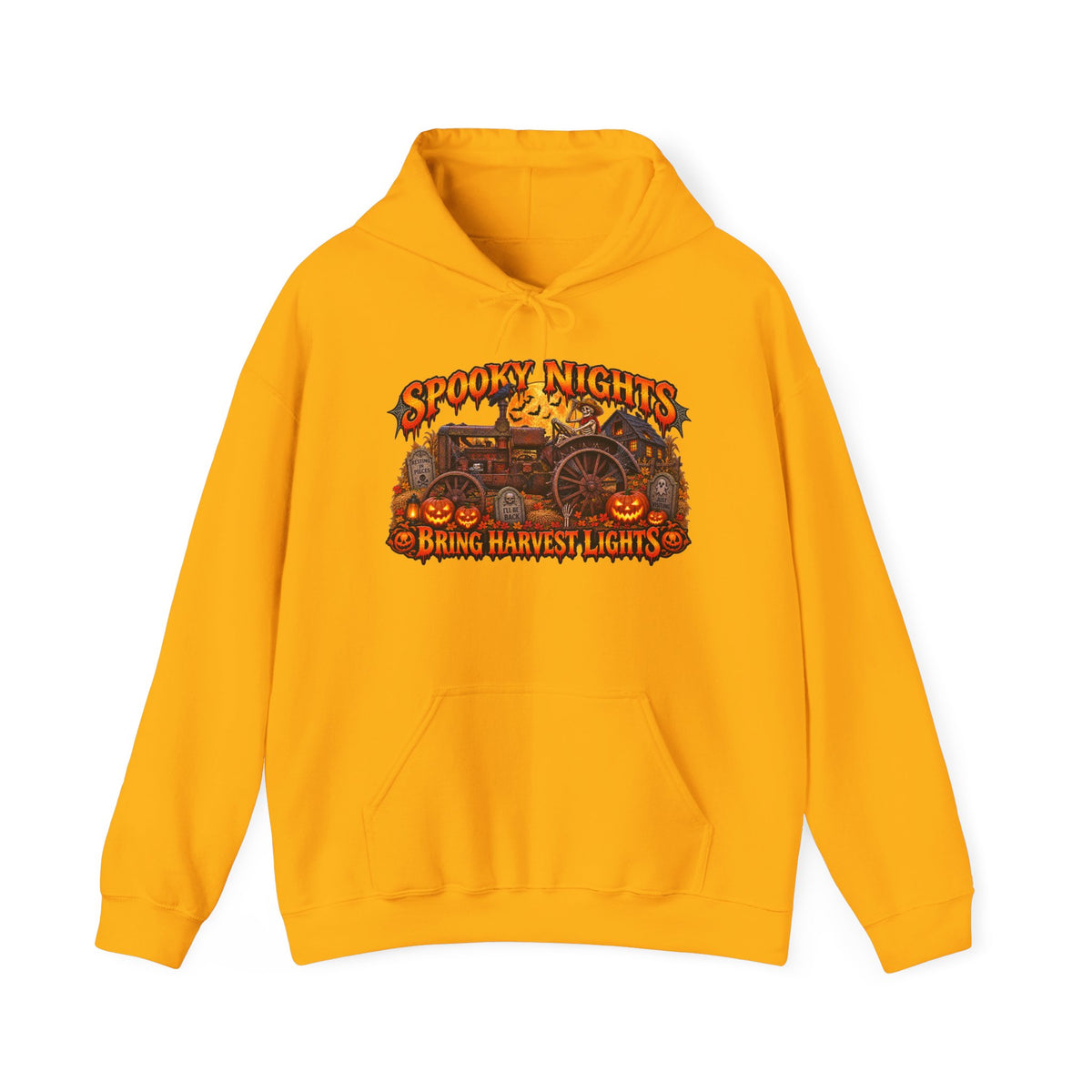 Spooky Nights Bring Harvest Lights Hoodie | Halloween Pumpkin Wagon Sweatshirt