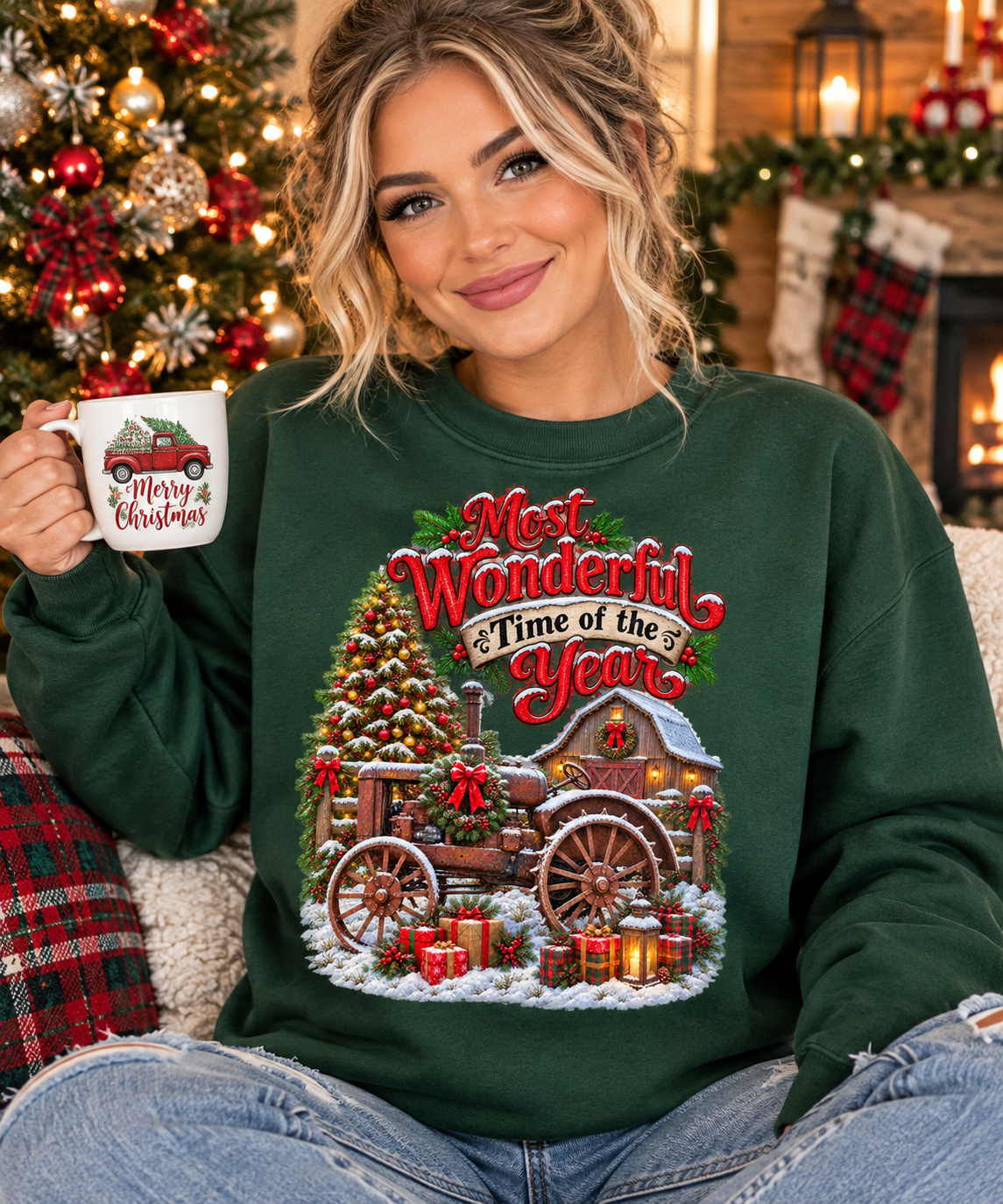 Most Wonderful Time of the Year Sweatshirt | Christmas Vintage Wagon Tree Design