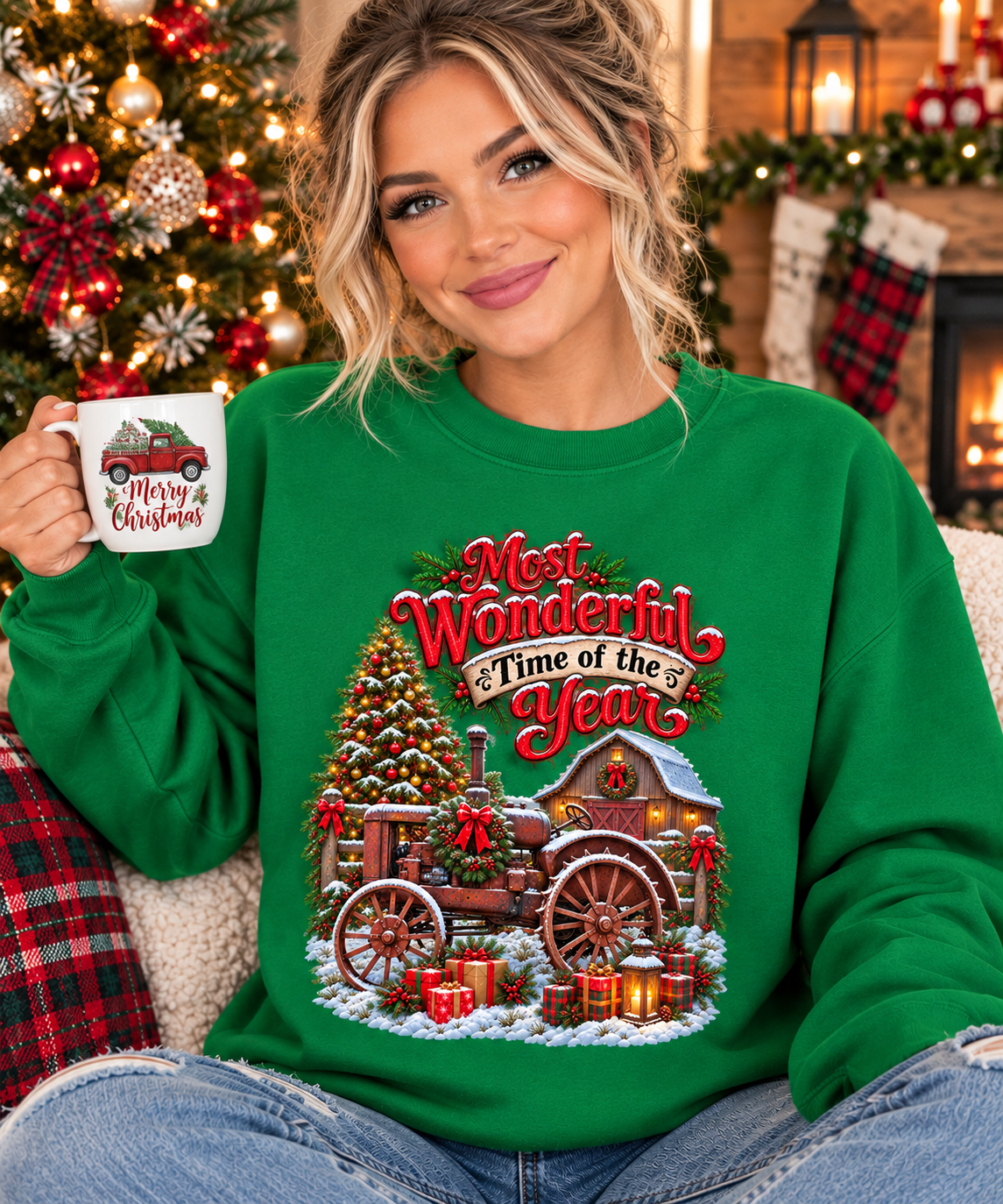 Most Wonderful Time of the Year Sweatshirt | Christmas Vintage Wagon Tree Design