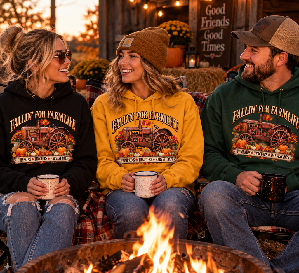 Fallin' for Farmlife Hoodie | Vintage Tractor Pumpkin Harvest Autumn