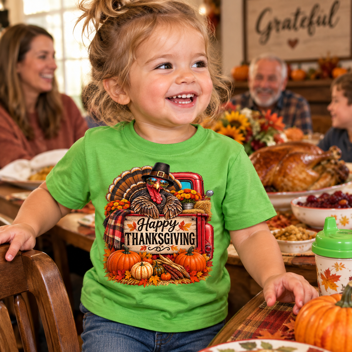 Toddler T-Shirt — 'Happy Thanksgiving' Turkey Truck Design