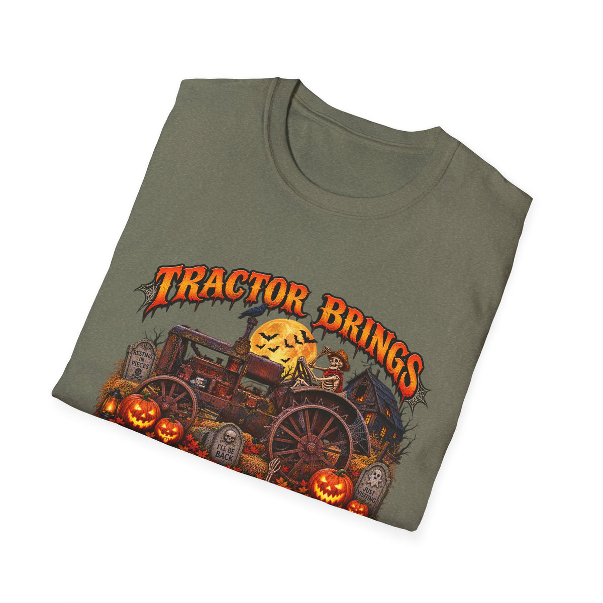 Tractor Brings Halloween Vibes T-Shirt | Pumpkin Farm Tractor Halloween Tee