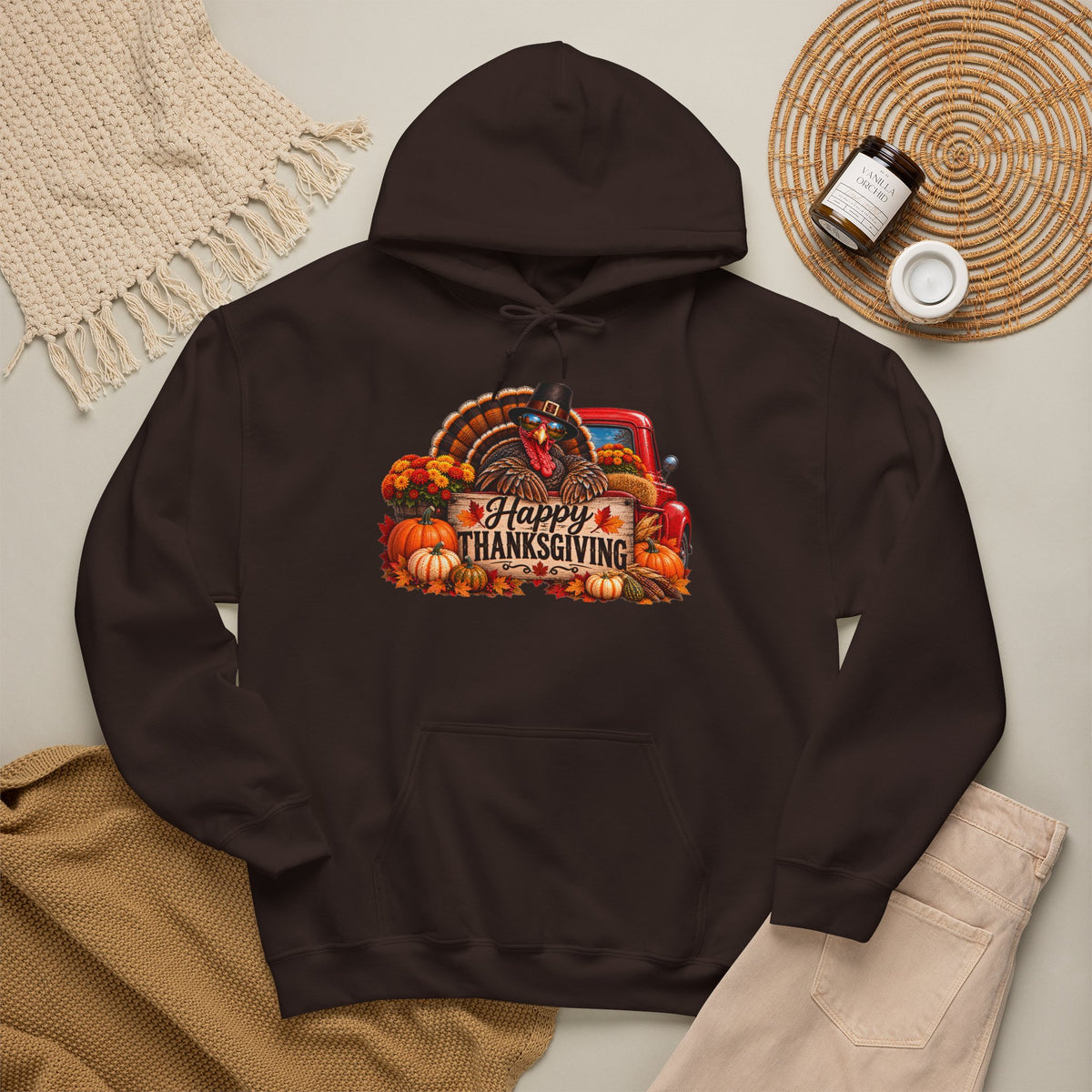Thanksgiving Vintage Truck Hoodie – Happy Thanksgiving Fall Harvest Sweatshirt