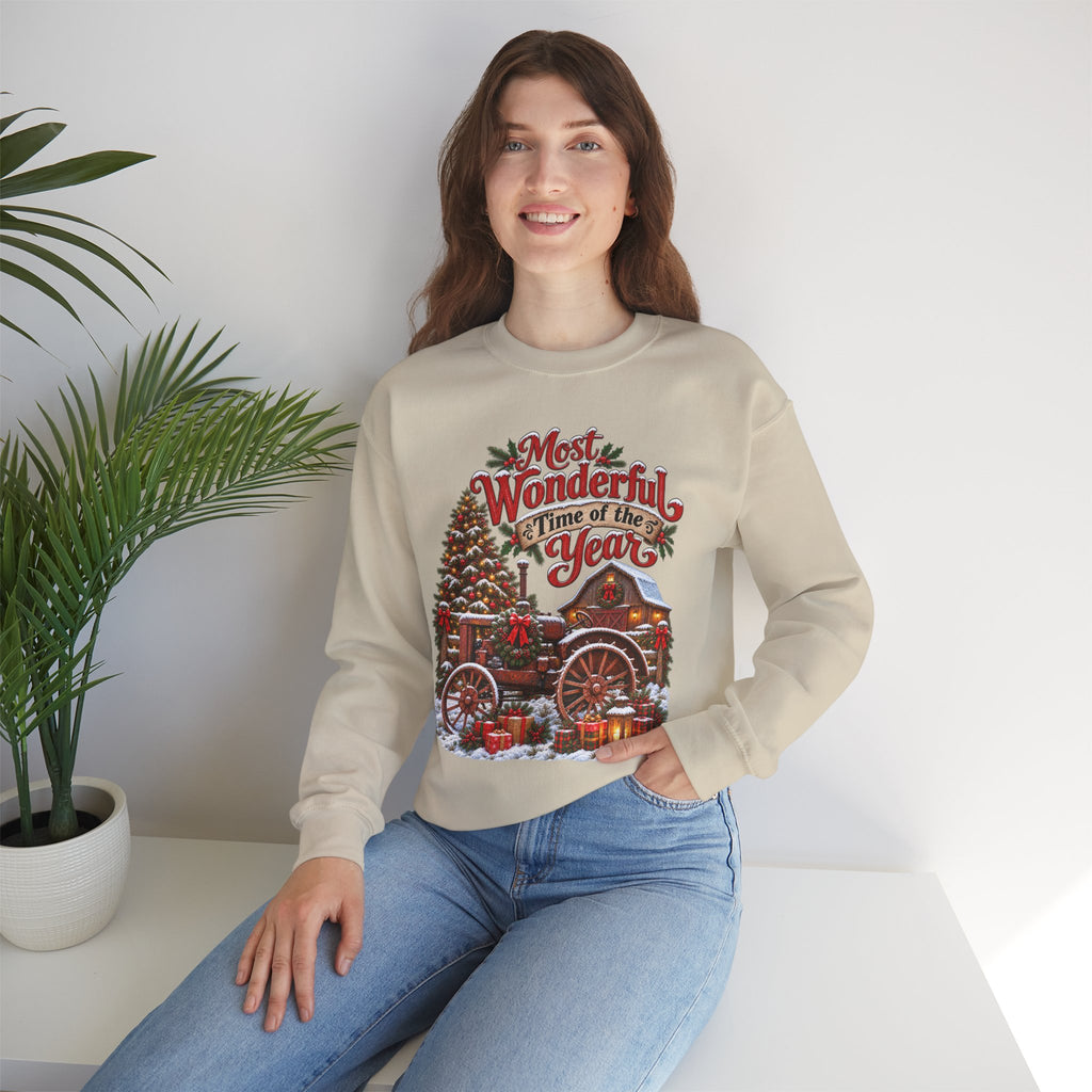 Most Wonderful Time of the Year Sweatshirt | Christmas Vintage Wagon Tree Design