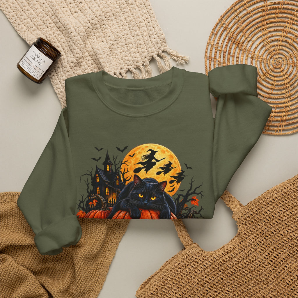 Trick or Treat Pumpkin Cat Sweatshirt | Halloween Jack-O'-Lantern Crewneck