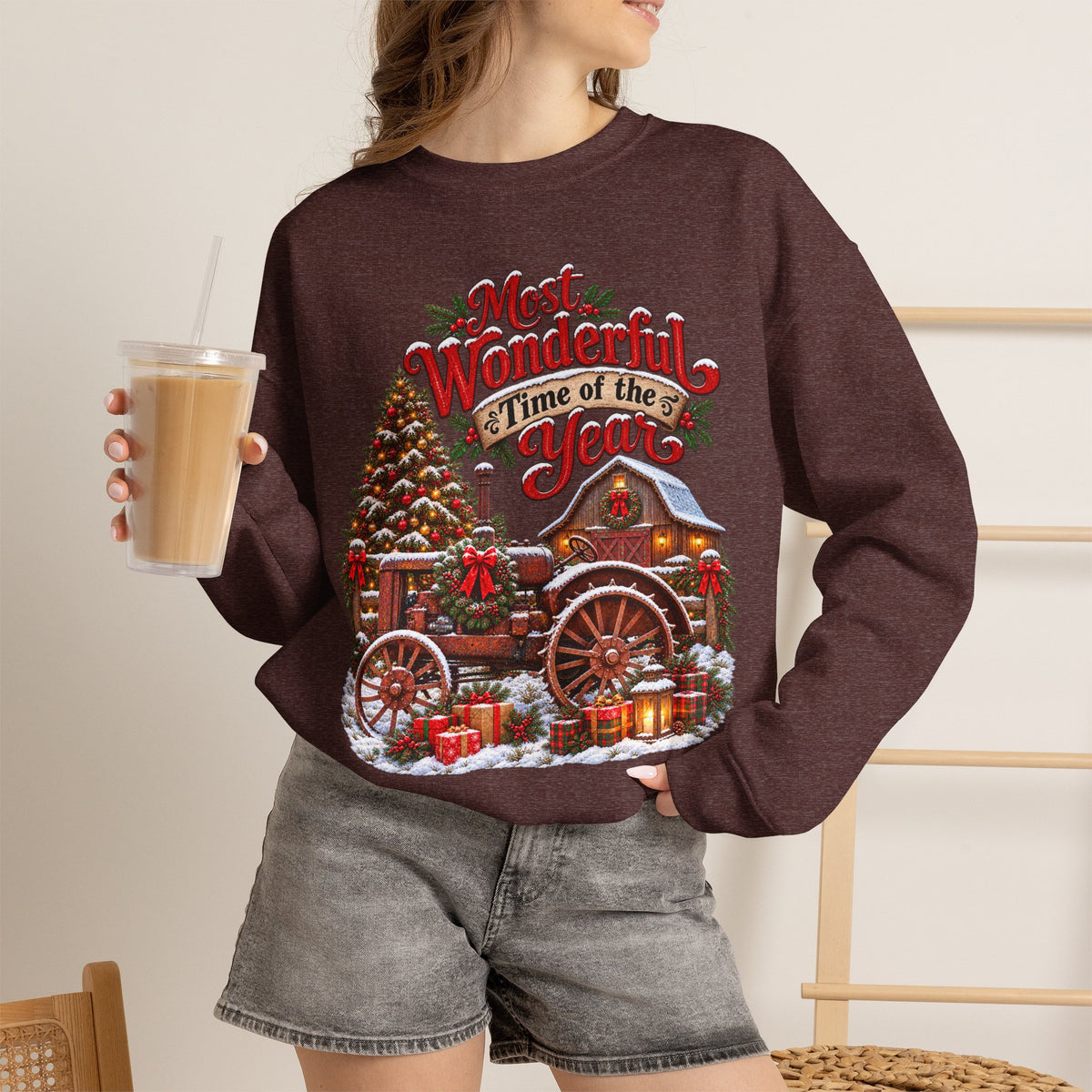 Most Wonderful Time of the Year Sweatshirt | Christmas Vintage Wagon Tree Design