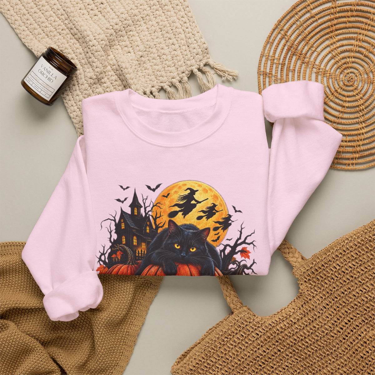 Trick or Treat Pumpkin Cat Sweatshirt | Halloween Jack-O'-Lantern Crewneck
