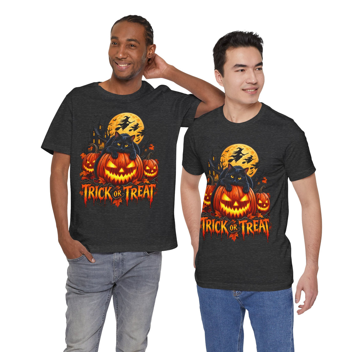 Trick or Treat Jack-O'-Lanterns Pumpkin Cat T-Shirt | Halloween Tee, Spooky Haunted Moon