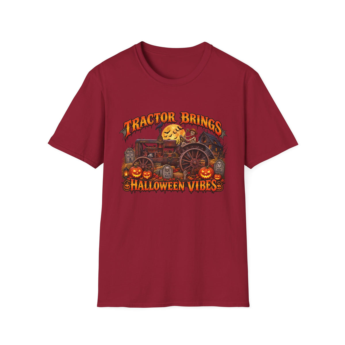 Tractor Brings Halloween Vibes T-Shirt | Pumpkin Farm Tractor Halloween Tee
