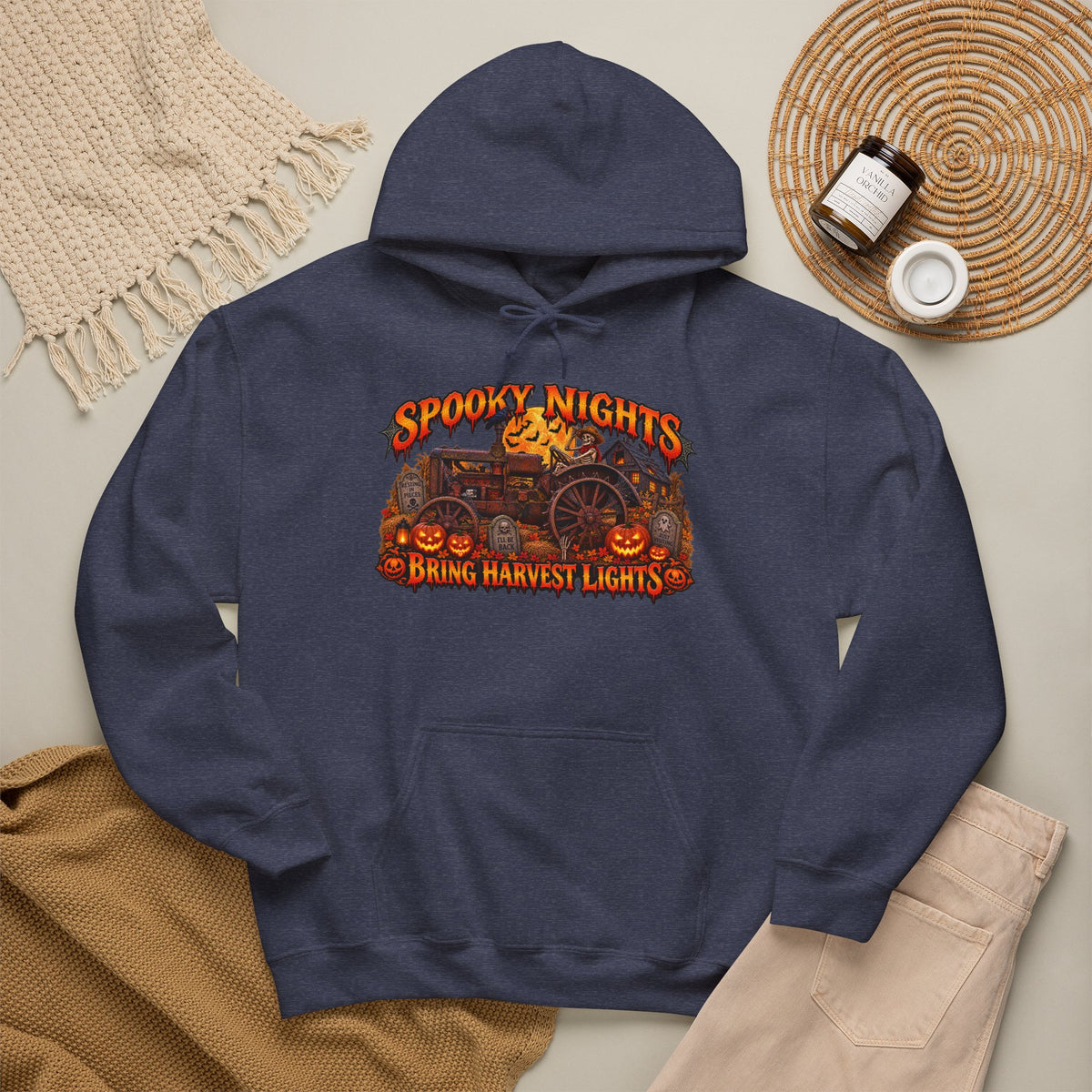 Spooky Nights Bring Harvest Lights Hoodie | Halloween Pumpkin Wagon Sweatshirt