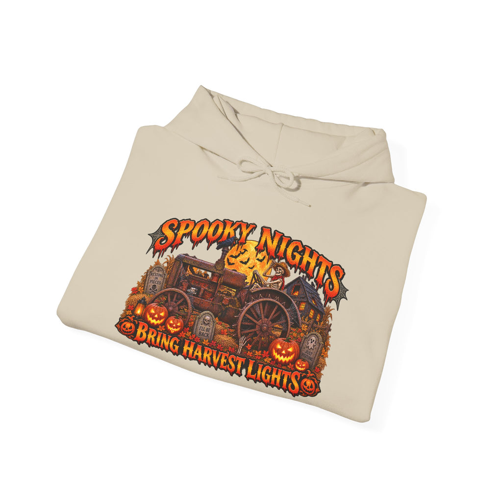 Spooky Nights Bring Harvest Lights Hoodie | Halloween Pumpkin Wagon Sweatshirt