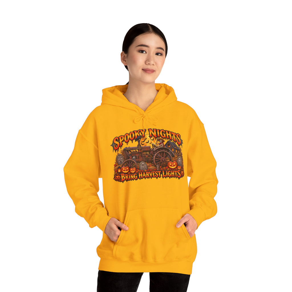 Spooky Nights Bring Harvest Lights Hoodie | Halloween Pumpkin Wagon Sweatshirt