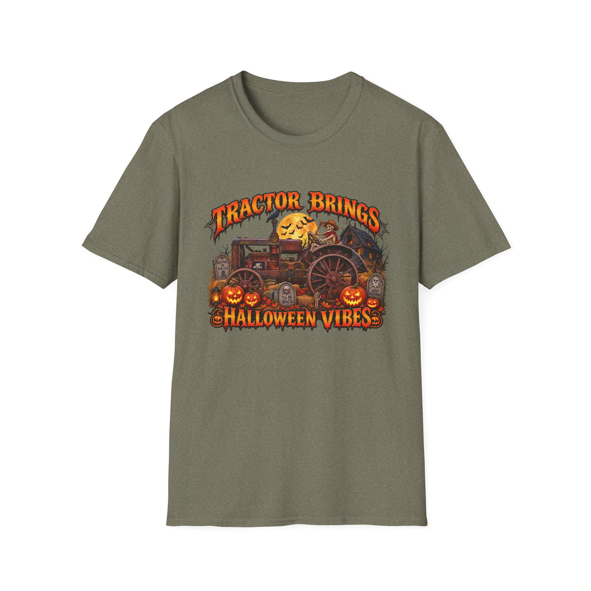 Tractor Brings Halloween Vibes T-Shirt | Pumpkin Farm Tractor Halloween Tee