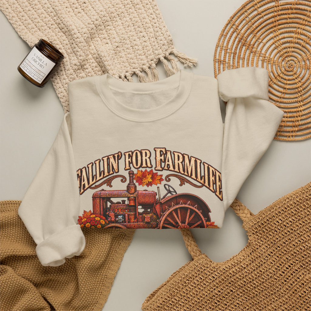 Fallin' for Farm Life Crewneck | Vintage Tractor, Pumpkins, Harvest