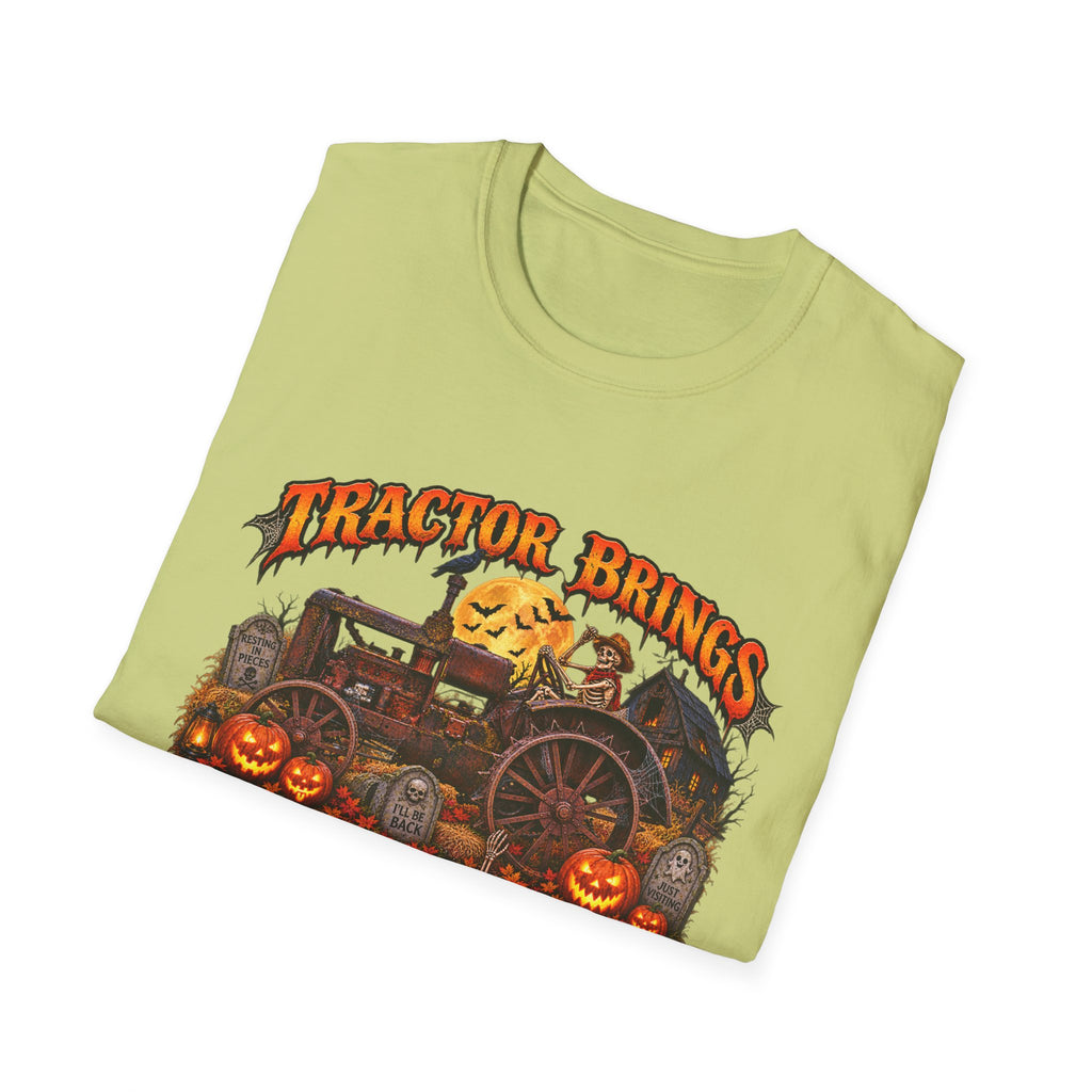 Tractor Brings Halloween Vibes T-Shirt | Pumpkin Farm Tractor Halloween Tee