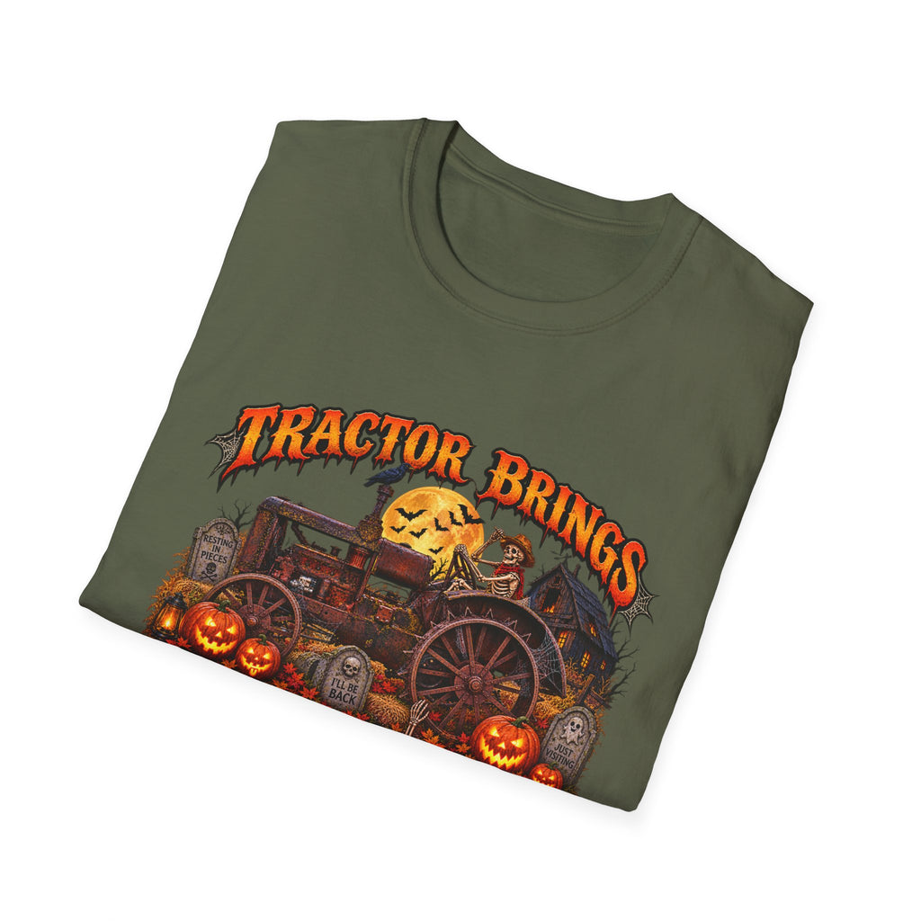Tractor Brings Halloween Vibes T-Shirt | Pumpkin Farm Tractor Halloween Tee