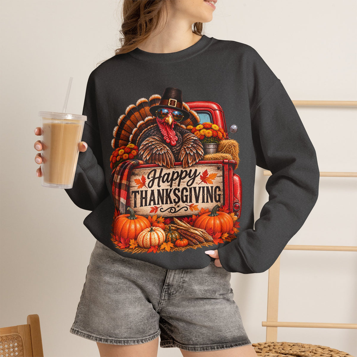 Happy Thanksgiving Turkey Sweatshirt — Fall Pumpkin Harvest Crewneck