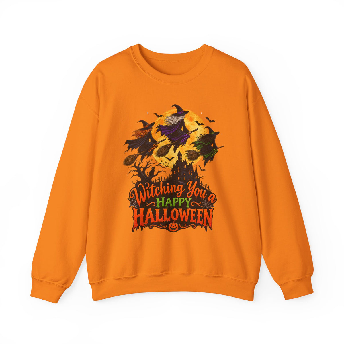 Witching You a Happy Halloween Crewneck Sweatshirt | Halloween Skull Moon Design