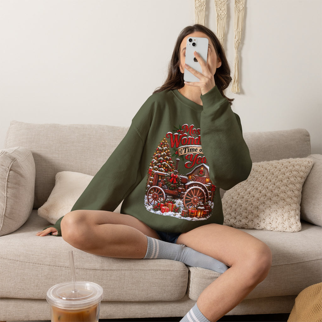 Most Wonderful Time of the Year Sweatshirt | Christmas Vintage Wagon Tree Design