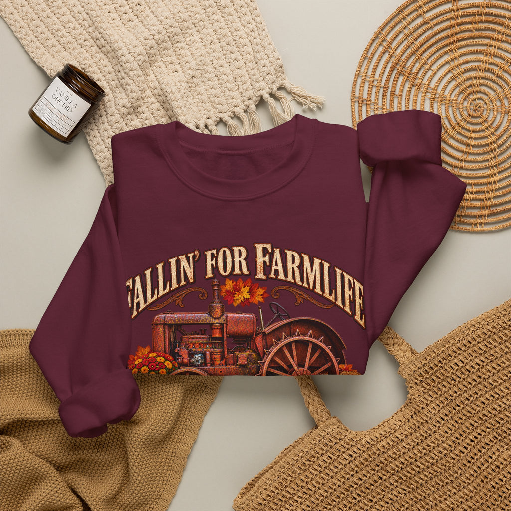 Fallin' for Farm Life Crewneck | Vintage Tractor, Pumpkins, Harvest