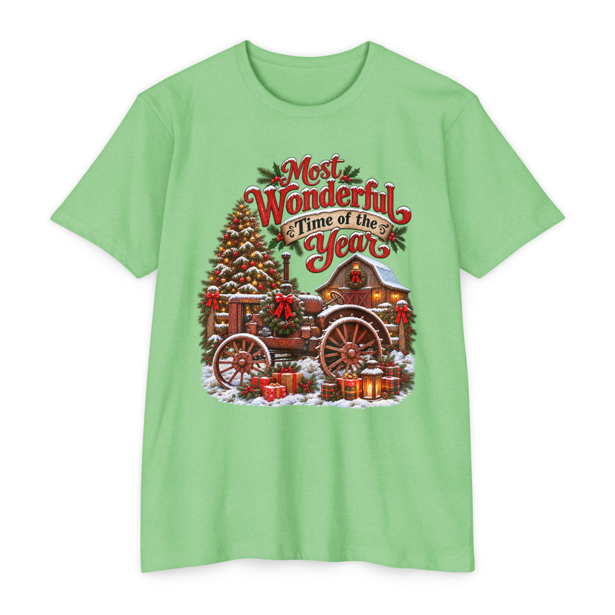 Most Wonderful Time of the Year Christmas T-Shirt | Vintage Holiday Wagon Design