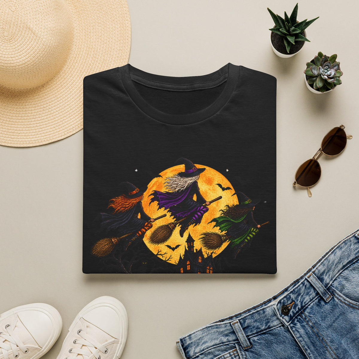 Witching You a Happy Halloween T-Shirt | Witch, Bats, Pumpkin, Moon