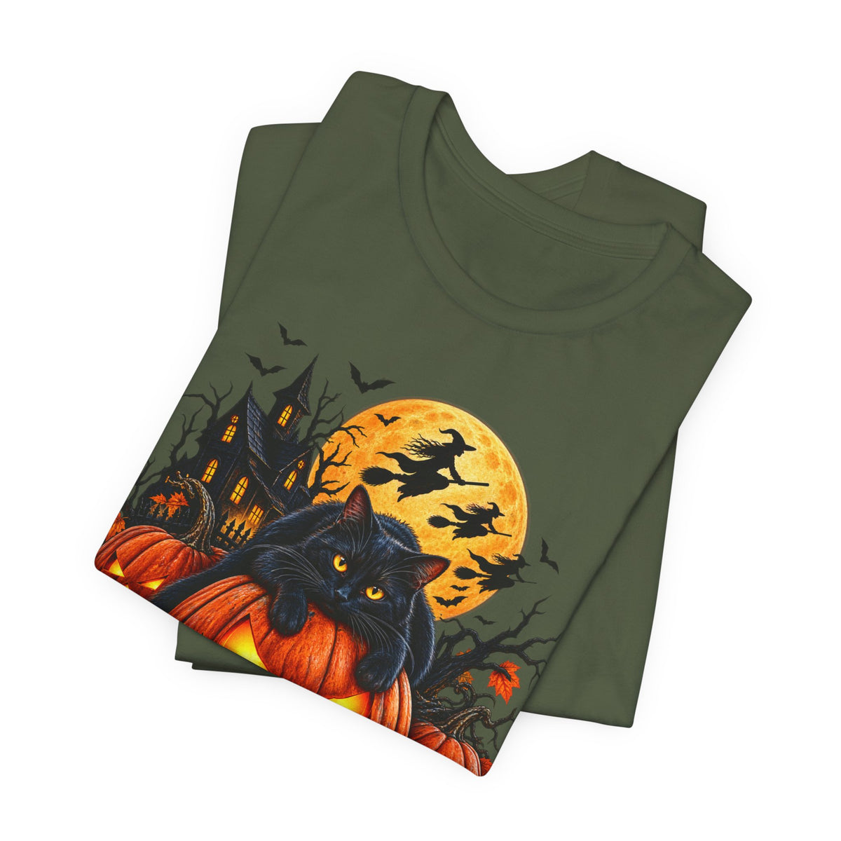 Trick or Treat Jack-O'-Lanterns Pumpkin Cat T-Shirt | Halloween Tee, Spooky Haunted Moon