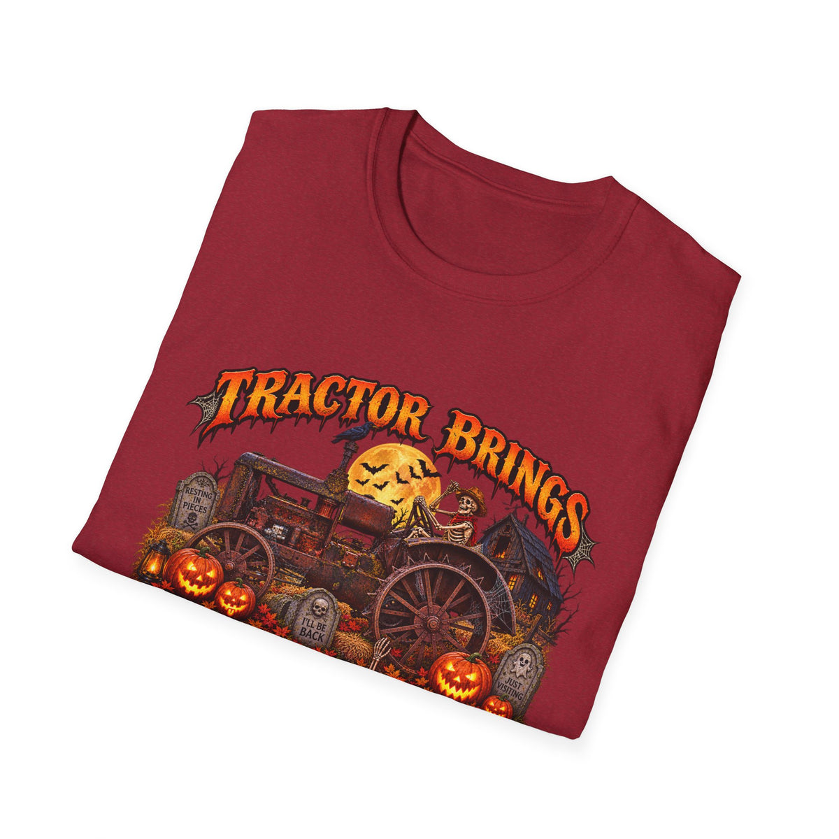 Tractor Brings Halloween Vibes T-Shirt | Pumpkin Farm Tractor Halloween Tee