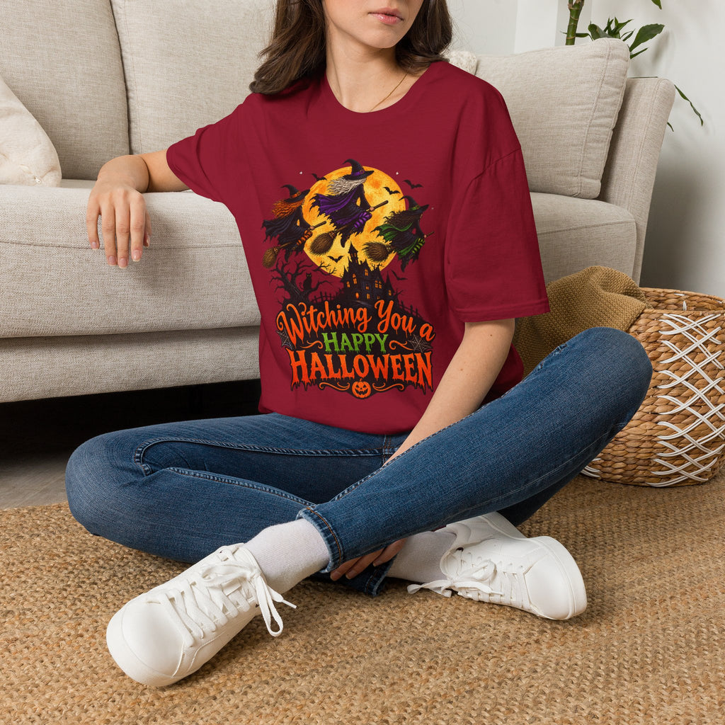 Witching You a Happy Halloween T-Shirt | Witch, Bats, Pumpkin, Moon