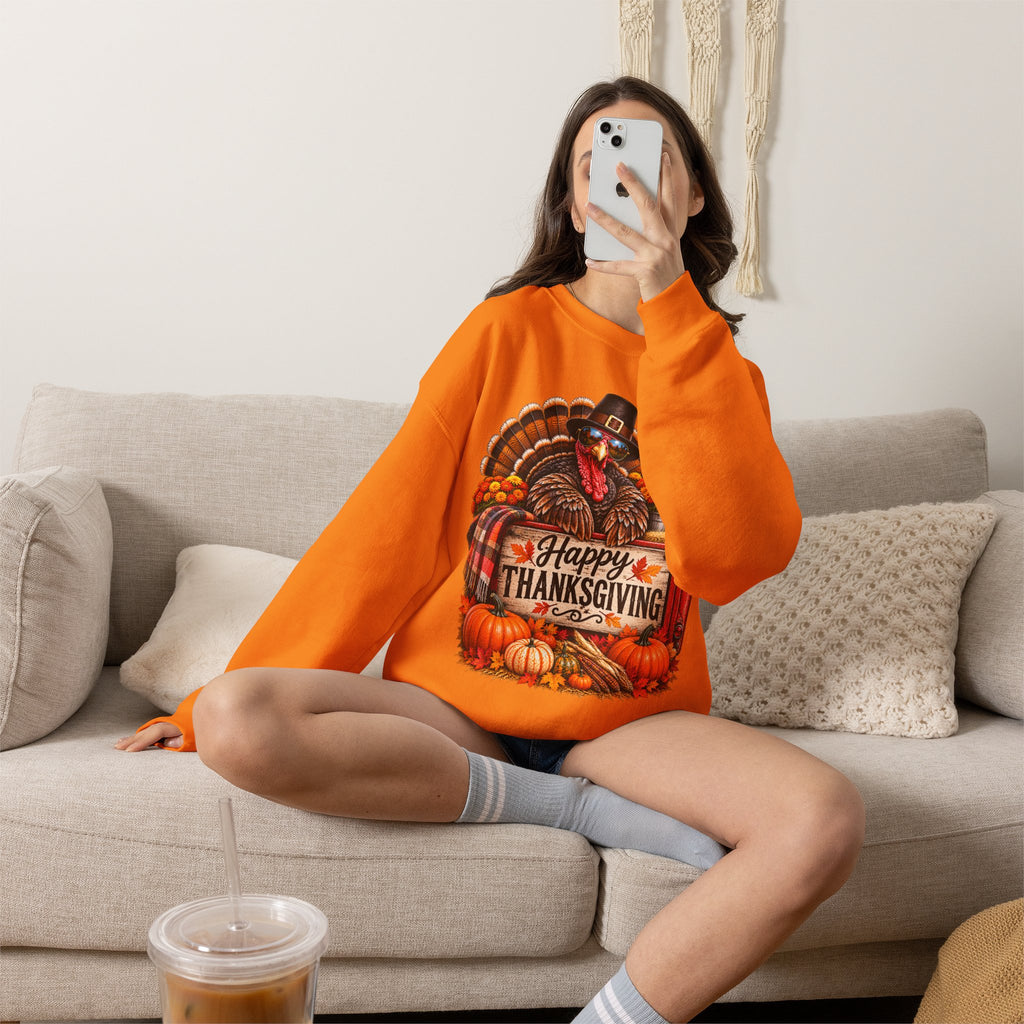 Happy Thanksgiving Turkey Sweatshirt — Fall Pumpkin Harvest Crewneck
