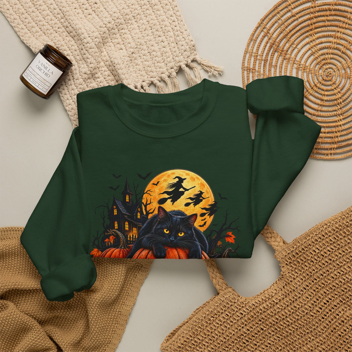 Trick or Treat Pumpkin Cat Sweatshirt | Halloween Jack-O'-Lantern Crewneck