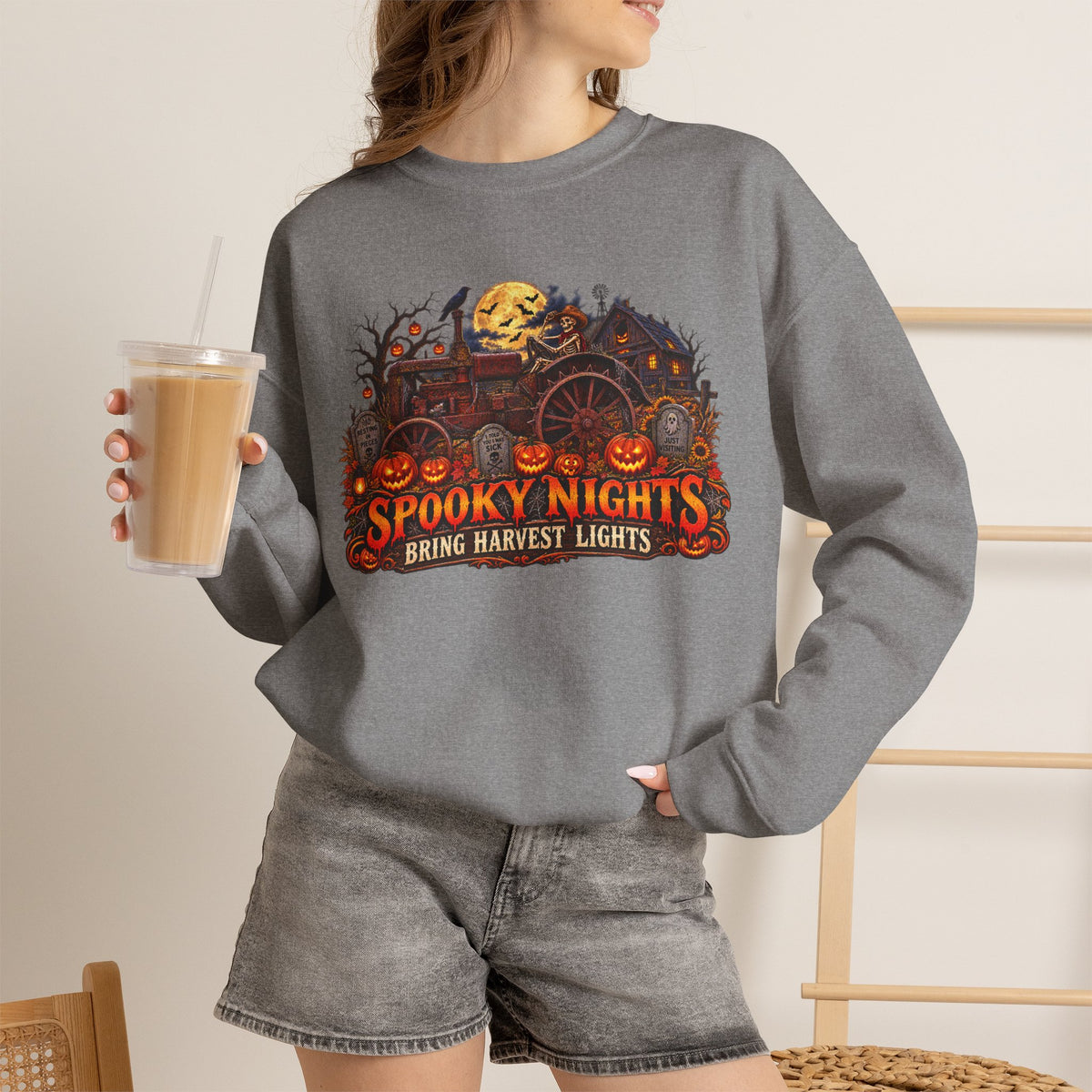 Spooky Nights Harvest Lights sweatshirt | Halloween pumpkin moon crewneck