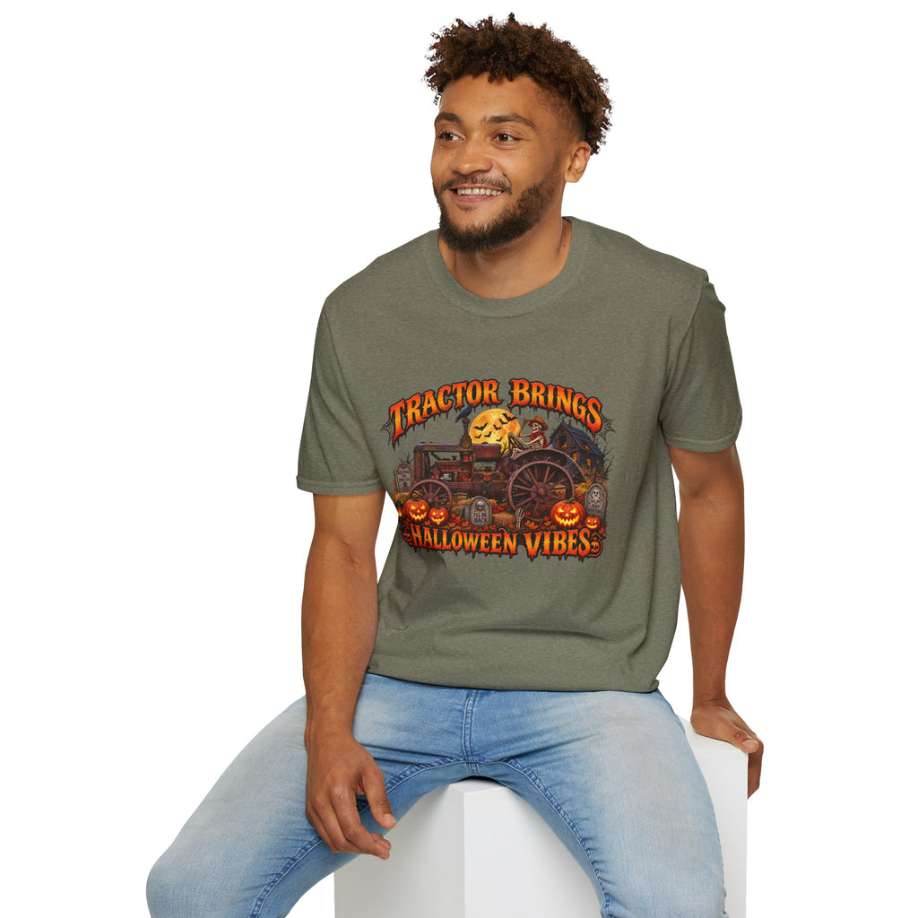 Tractor Brings Halloween Vibes T-Shirt | Pumpkin Farm Tractor Halloween Tee