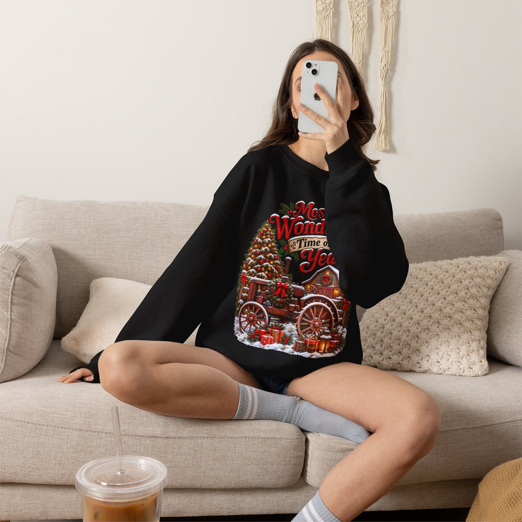 Most Wonderful Time of the Year Sweatshirt | Christmas Vintage Wagon Tree Design