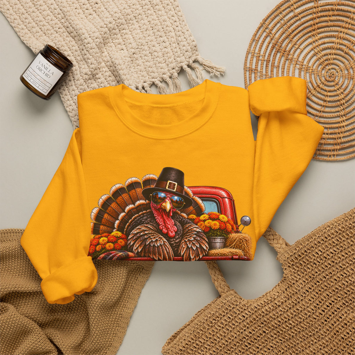 Happy Thanksgiving Turkey Sweatshirt — Fall Pumpkin Harvest Crewneck
