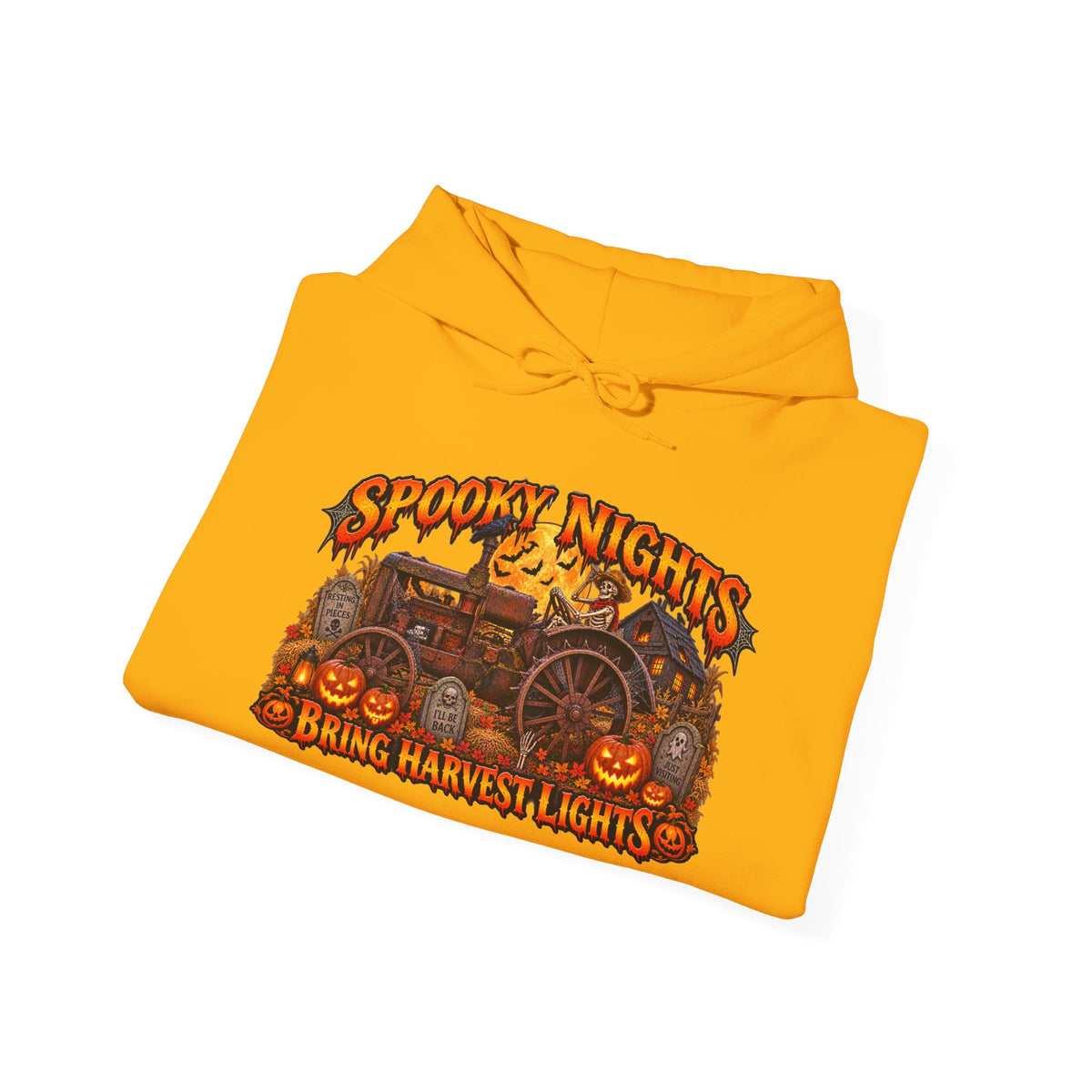 Spooky Nights Bring Harvest Lights Hoodie | Halloween Pumpkin Wagon Sweatshirt
