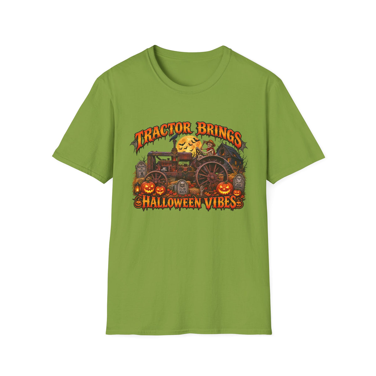 Tractor Brings Halloween Vibes T-Shirt | Pumpkin Farm Tractor Halloween Tee