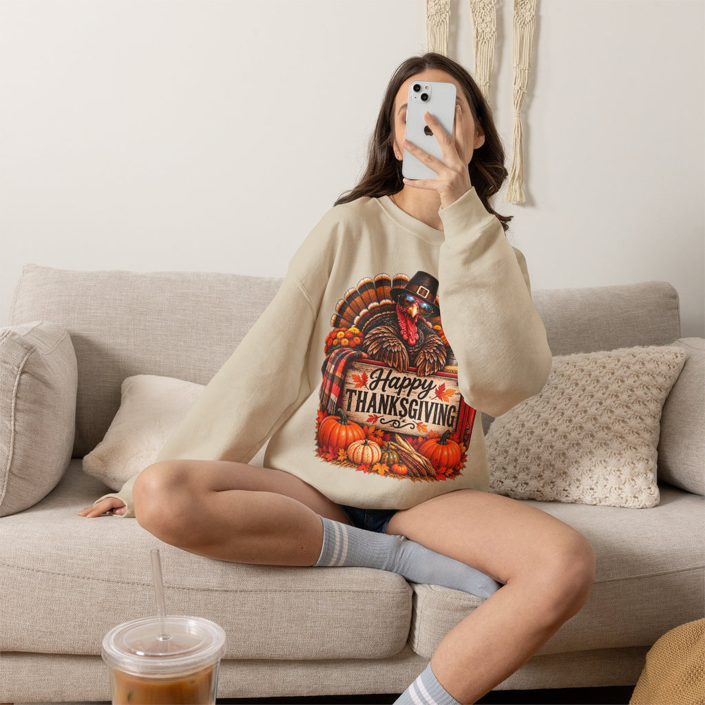 Happy Thanksgiving Turkey Sweatshirt — Fall Pumpkin Harvest Crewneck