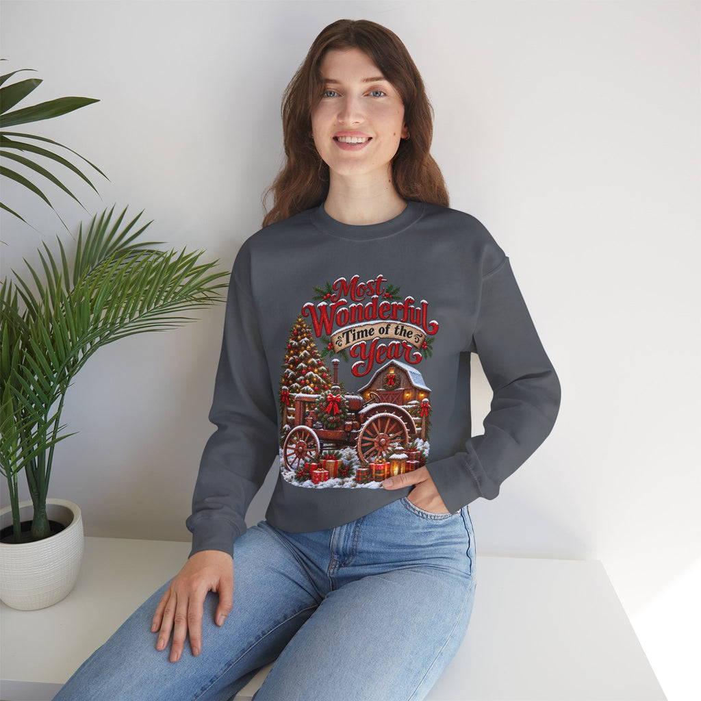 Most Wonderful Time of the Year Sweatshirt | Christmas Vintage Wagon Tree Design