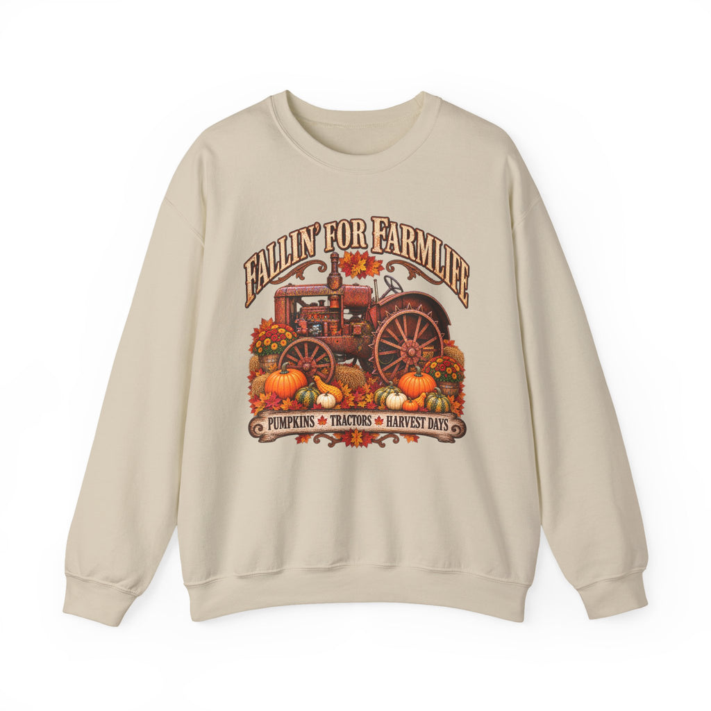 Fallin' for Farm Life Crewneck | Vintage Tractor, Pumpkins, Harvest